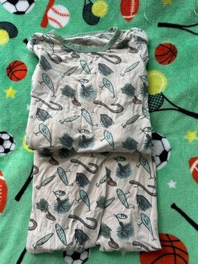 Caden Lane Beige Pajama Set with Teal Fishing Lure Print